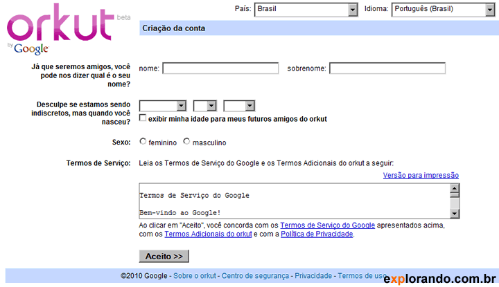 cadastro orkut