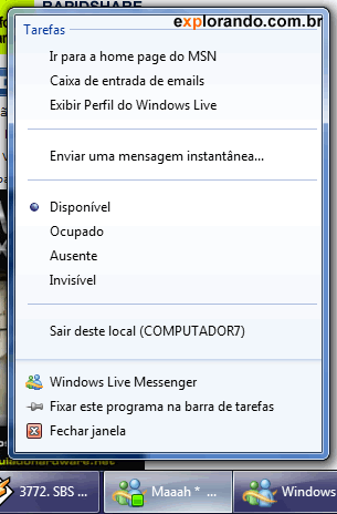 barra de tarefas lista personalizada do msn