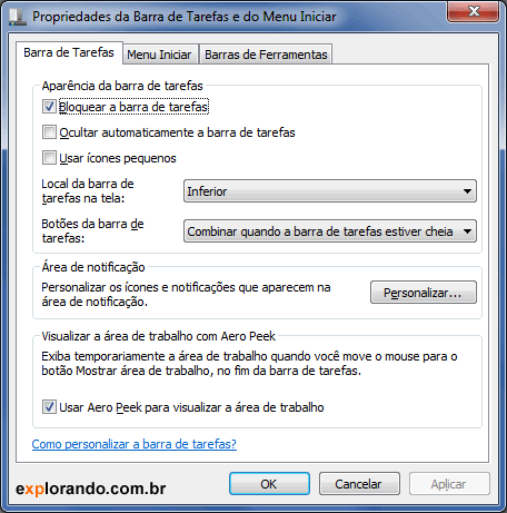 propriedades da barra de tarefas e menu iniciar 1
