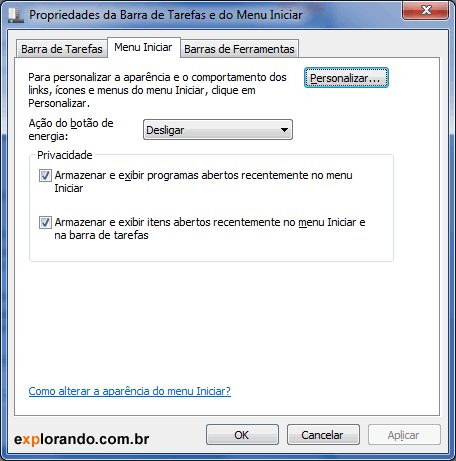 propriedades da barra de tarefas e menu iniciar 2