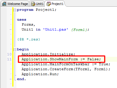 delphi application show main form false
