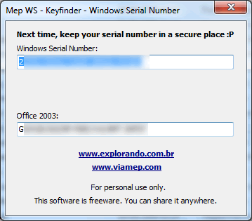 mep sw get windows serial number