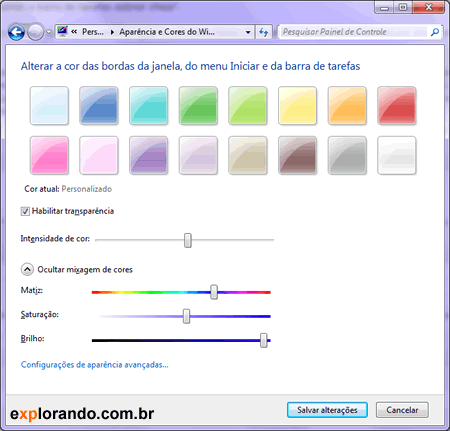 mixagem de cores no aero do windows 7