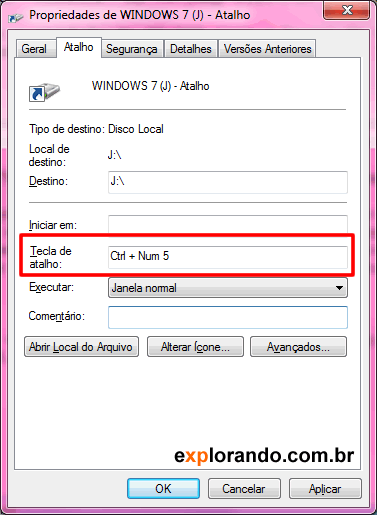 propriedades de atalhos