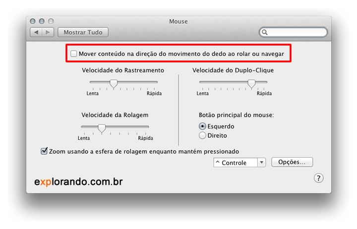 os x rolagem mouse invertida