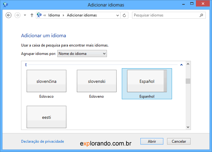 adicionar idioma espanhol