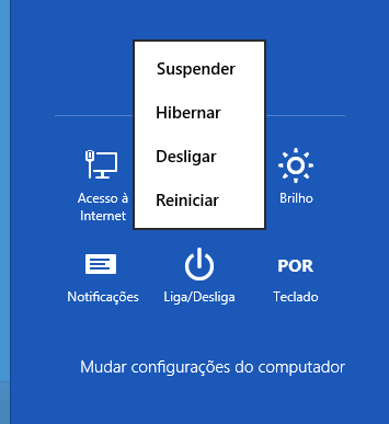 menu para desligar o windows 8