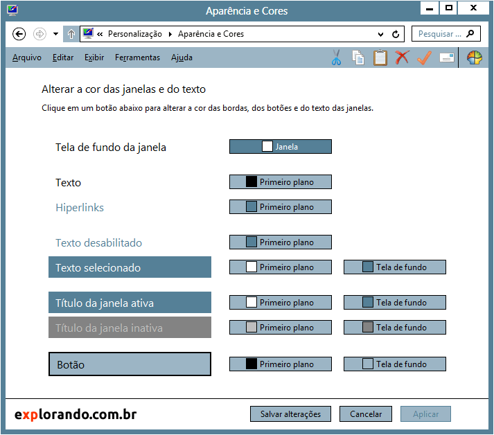 editar cores das janelas windows 8