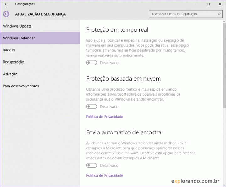 nodennder desativar windows defender opcoes win defender