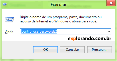 executar control userpasswords2 windows 8