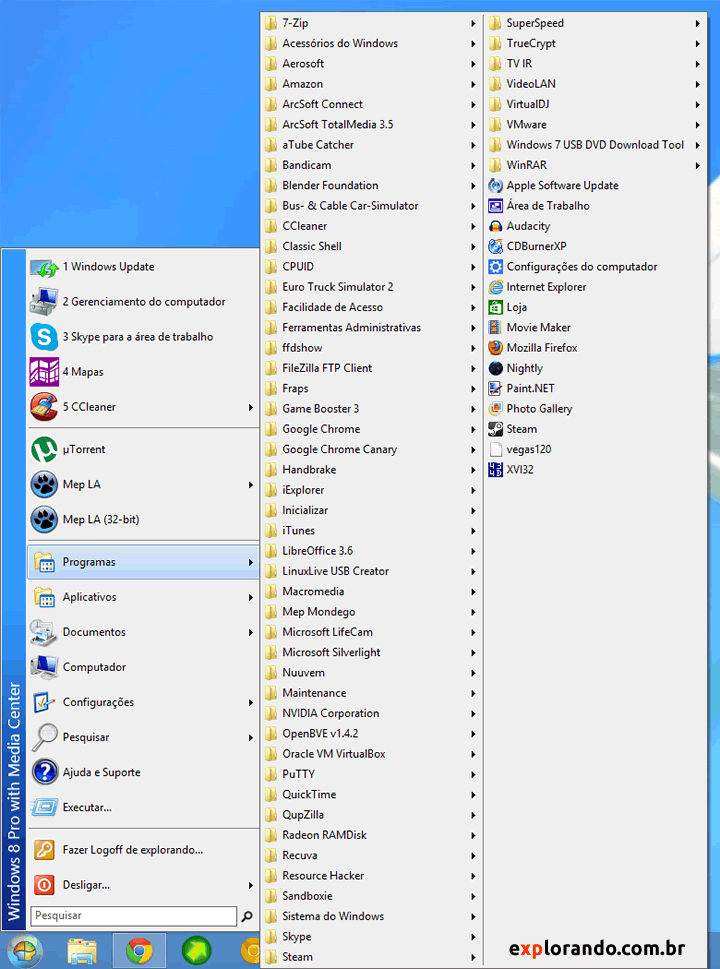 menu Iniciar no Windows 8